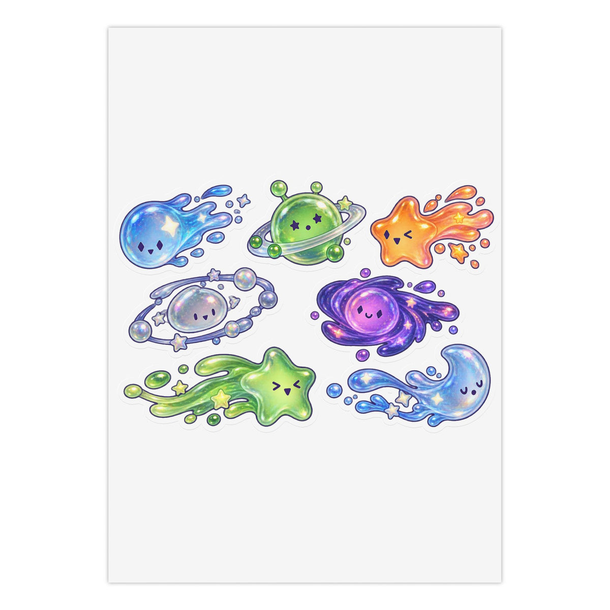 Jelly Comets Sticker Sheet – 7 Original Cute Space Creatures